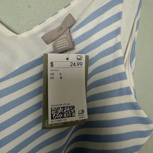 NWT H&M Blue & White Diagonal Striped Midi Dress Size Large - Picture 7 of 9